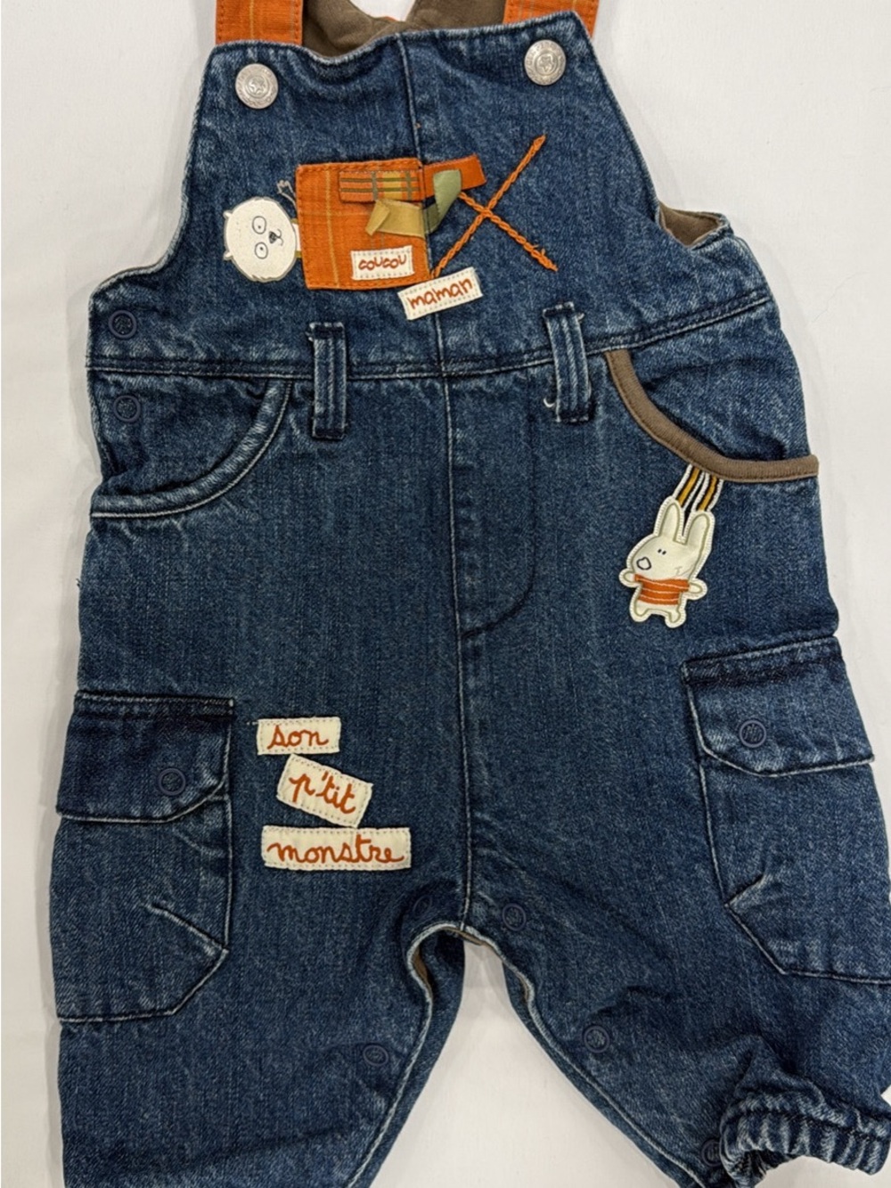 Kids Denim Overalls with Orange Strap Accents